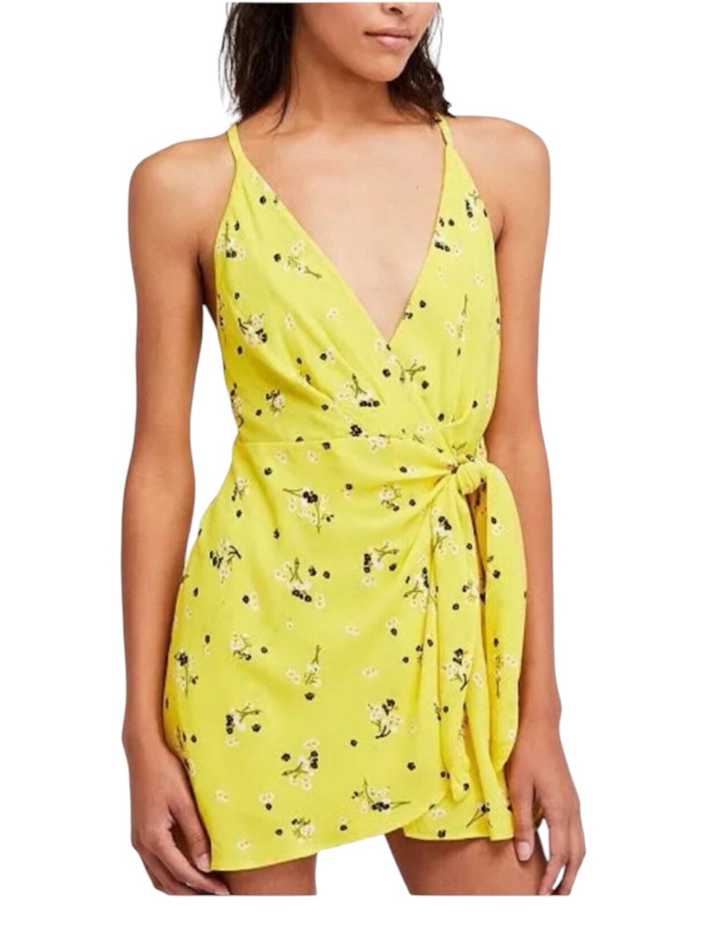 Free People Yellow Floral Wrap Romper